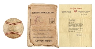 1954 New York Yankees Team Signed Baseball with Letter From Mel Allens Secretary Plus Original Mailer